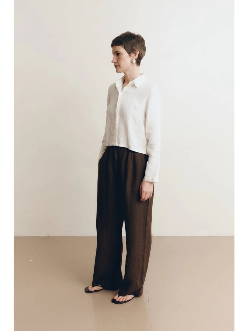VIR VITA Marina Pleated Linen Trouser Sz S Chestnut - Picture 2 of 12